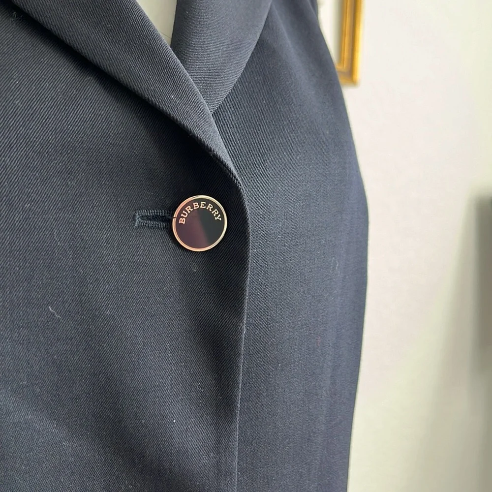Burberry London Silver Enamel Button Navy Wool Stretch Blue Blazer - Picture 4 of 11